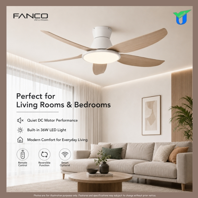 Fanco RITO Plus DC Motor Ceiling Fan 46"/56" | 4-Blade | 36W LED Dimmer | Smart WiFi Built-In | 4-Year Onsite Warranty - Image 3